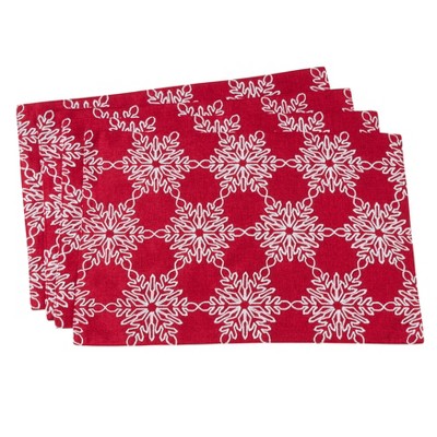 Saro Lifestyle Snowflake Placemat (Set of 4 pcs), Red