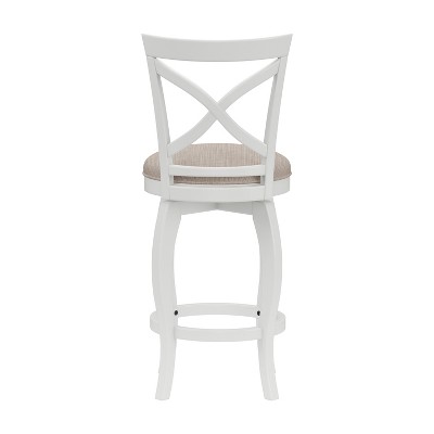 White Wood Swivel Counter Stool with Beige Fabric
