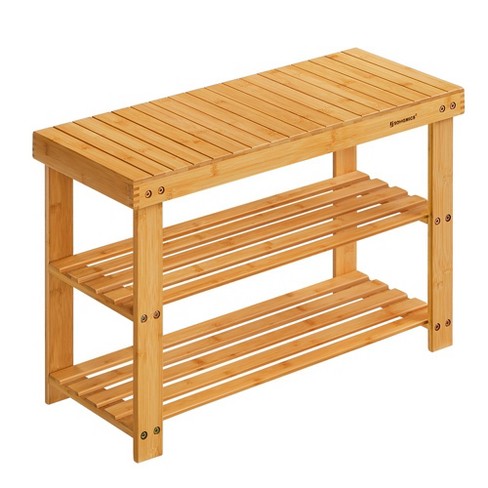 3 Tier Shoe Bench Bamboo Shoe Rack Storage Cabinet Entryway Organizer w/  Cushion