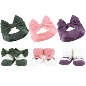 Hudson Baby Infant Girl Headband and Socks Giftset, Purple Green, One Size - 1 of 4
