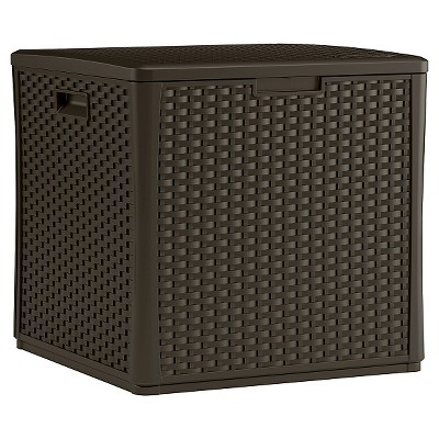 Large Brown Wicker 60-Gal Lockable Deck Storage Cube