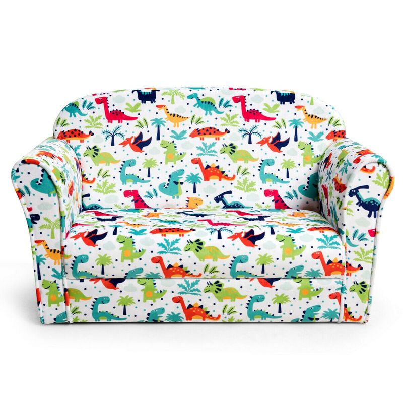 Costway Double Kids Dinosaur Sofa Children Armrest Couch Upholstered Chair Furniture, 1 of 11