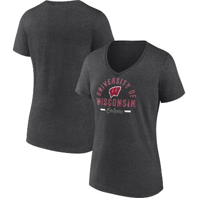 NCAA Wisconsin Badgers Women's Short Sleeve V-Neck Gray T-Shirt
