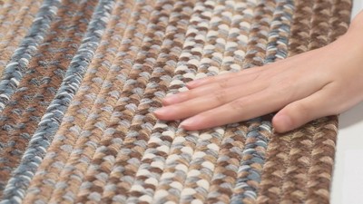 Handwoven Reversible Easy-Care Synthetic Square Rug in Blue and Brown