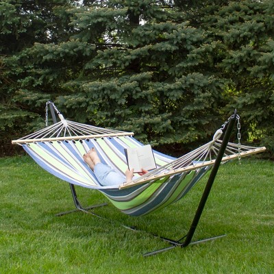 Northlight 76" Green and Blue Striped Double Seating Outdoor Hammock