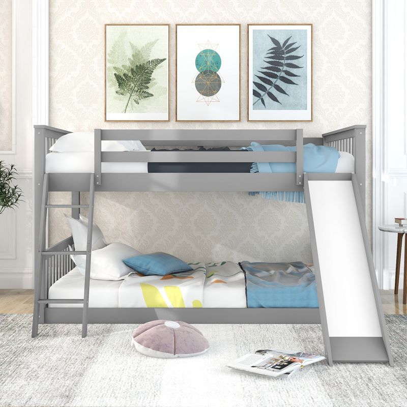 Wood Bunk Bed with Convertible Slide and Ladder-ModernLuxe, 2 of 12