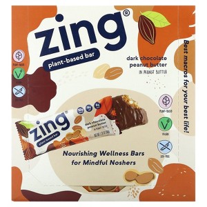Zing Bars Plant-Based Bar, Dark Chocolate Peanut Butter In Peanut Butter, 12 Bars, 1.76 oz (50 g) Each - 1 of 3