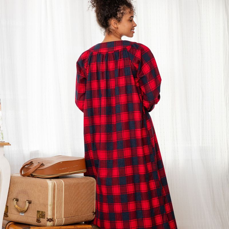 Alexander Del Rossa Women's Classic Winter Nightgown Duster with Pockets, Cotton Flannel Pajamas in Christmas Colors, 3 of 6
