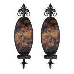 WHOLE HOUSEWARES 6 x 19 Inches Decorative Metal Wall Candle Sconce, Mosaic Glass Set of 2, Gold Brown