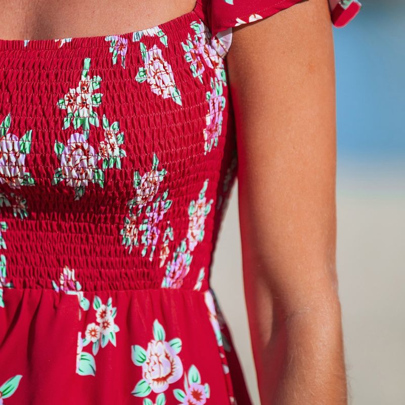 Women's Red Floral Off-Shoulder Flutter Sleeve Maxi Dress - Cupshe, 3 of 6