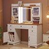 Makeup Vanity Desk with Lights, Fluted Wooden Dressing Table with 7 Drawers and Adjustable Shelves, Makeup Vanity Table Modern Glass Top for Bedroom - 3 of 4