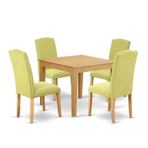 Neo-Classical Dining Set - 5Pc Square Table & Parson Chairs - Oak Leg Linen Fabric - 36 Inch - 1 of 4