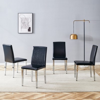 FURNIinspire Dining Chairs Set of 4 PU dining chairs, Silver Metal Legs versatile dining chairs for Dining room, Black, 16"*19"*35"