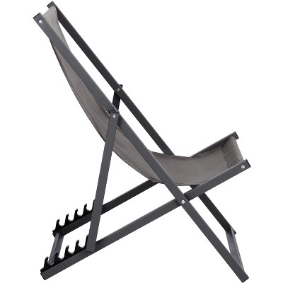 Grey Adjustable Foldaway Outdoor Sling Chairs, Set of 2