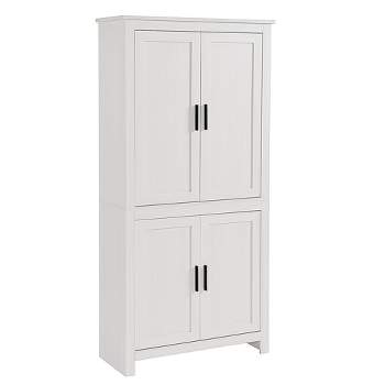 White Kitchen Bathroom Storage Cabinet with 2 Door & Adjustable Shelves,  64 Floor Cabinet for Bathroom Living Room 