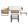 Christopher Knight Home Faye 5 Piece Patio Acacia and Metal Upholstered Seating Set with Slat Design - 2 of 4