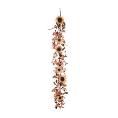 Transpac Fabric 60 in. Multicolor Harvest Sunflower Garland