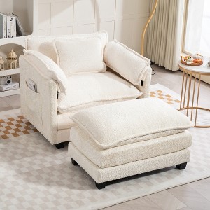 JUJABU Oversized Indoor Boucle Single Sofa with Portable Ottoman, Double Deep Cushions & Thick Wrapped Armrests - 1 of 4