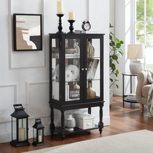 Wooakway 48"H Walnut Lighted Curio Cabinet with Mirror Back Adjustable Shelves Glass Doors Open Storage - 1 of 4