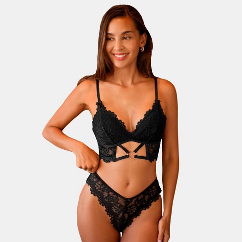 Women's Floral Lace Mesh Heart Ring Bralette & Panties Lingerie Set Bra And  Panty Set - Cupshe : Target