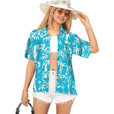 LA LEELA Button Down Shirt Funky Vacation Button Up Summer Beach Party Colorful Blouse Short Sleeve Hawaiian Tops Tropical Shirts