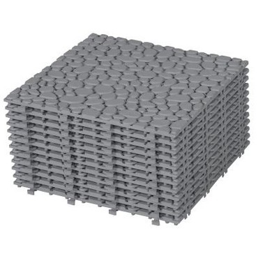 Dolonm 12"x12" Gray Interlocking Plastic Deck Tiles – Pebble Pattern, Waterproof & Anti-Slip for Patio, Balcony, Pool
