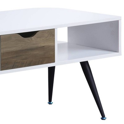 White and Black Rectangular Wood and Metal Coffee Table with Storage