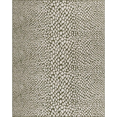 Green and Ivory Geometric 8' x 10' Outdoor Synthetic Rug