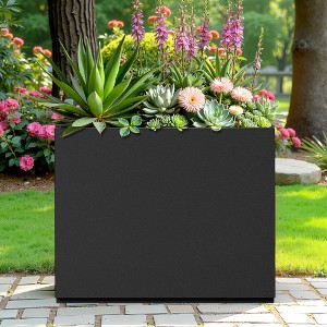 TOAOTBNBO Metal Planters with Drainage Holes, Tall Planter with Removable Shelf, Outdoor Planter Pots for Garden and Porch, Black - 1 of 4