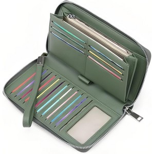 Wikineon Womens Wallet RFID Blocking Leather Zip Around Wallet Large Capacity Long Purse Credit Card Clutch Wristlet,Green - 1 of 4