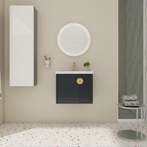 GDFStudio Samuel Wall-Mounted Bathroom Vanity with Ceramic Sink and Mental Round Handle - 1 of 4