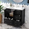 Vynxaria Bold Black 36 in Four Drawer Two Door Bathroom Cabinet Soft Close Hinges Metal Handles with 4 Storage Drawers and Shelf Soft Closing Doors - 4 of 4