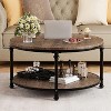 Farmhouse Round Coffee Table with Storage Shelf, Roman Metal Legs, 30.5/34.5", Light Walnut - 4 of 4