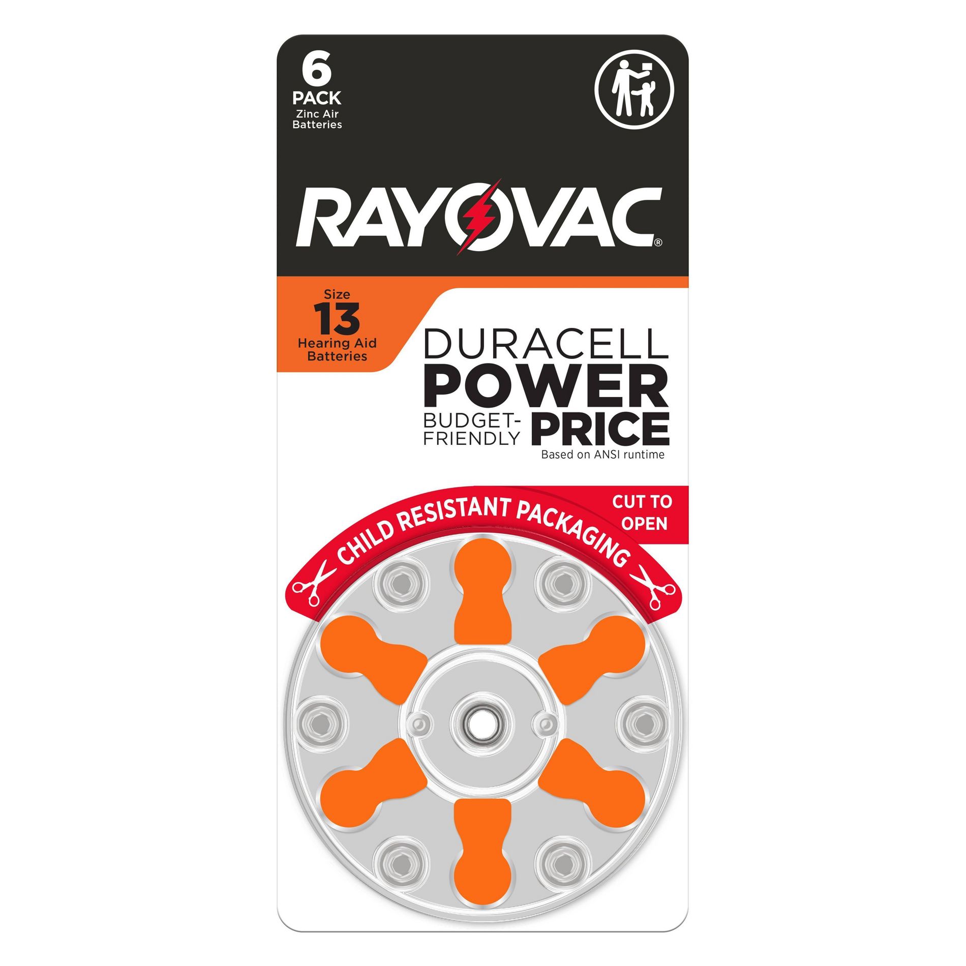 Rayovac Hearing Aid Battery Size 13 6pk - Orange: 1.4V, Device-Specific, Single-Use