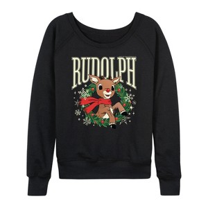 Women's - Rudolph - Rudolph Wreath Collegiate Lightweight French Terry Wide Neck Long Sleeve Graphic Shirt - 1 of 4