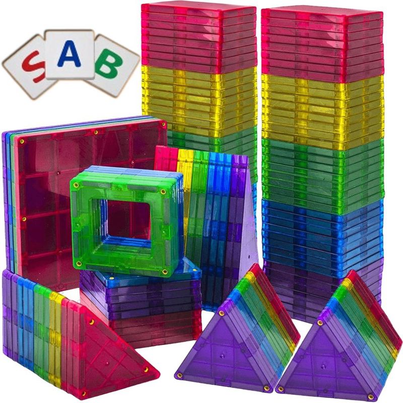Magnetic Tiles Building Blocks 113pc Set - Includes Bonus 13 Piece Alphabet Cards - STEM 3D Magnet Tiles - Strongest Magnets - Play22usa, 1 of 11