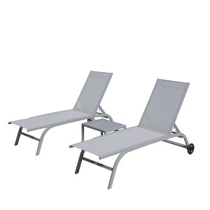PAGED Set of 2 Outdoor Patio Chaise Lounge Chair for Outside with Wheels, 5 Adjustable Position, Pool Lounge Chairs for Patio, Beach, Yard, Grey - 1 of 4