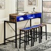 KWPZQEB 59" Industrial Bar Table Set, 2-Tier Bar Height Table w/ 3 Upholstered Stools, Power Outlet, Kitchen Island for Dining Room, Bistro - 4 of 4