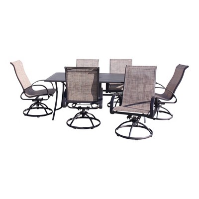 Courtyard Casual Santa Fe 7 pc Swivel Sling Rocker 72" Rectangle Dining Set  Includes one Rectangle table and 6 Swivel Rockers