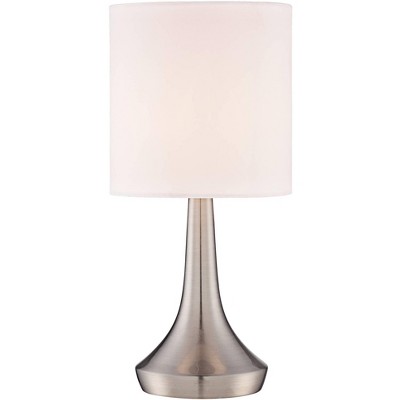 Set of 2 Brushed Nickel Touch Table Lamps with Off-White Fabric Shades
