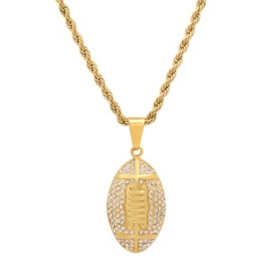 Steeltime 24" Men's 18k gold plated stainless steel and simulated diamonds american football pendant - 1 of 4