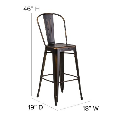 Distressed Copper Metal 30" Bar Stool with Slat Back