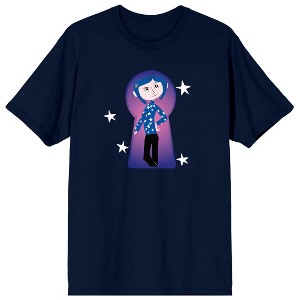 Coraline Coraline in Key Hole Frame White Stars on Navy Ground Adult Crew Neck Short Sleeve T-shirt - 1 of 3