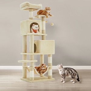 61-Inch Cat Tree Cat Tower for Indoor Cats - Plush Multi-Level Cat Condo with 5 Scratching Posts, 2 Perches, 2 Caves, Hammock, 2 Pompoms - 1 of 4