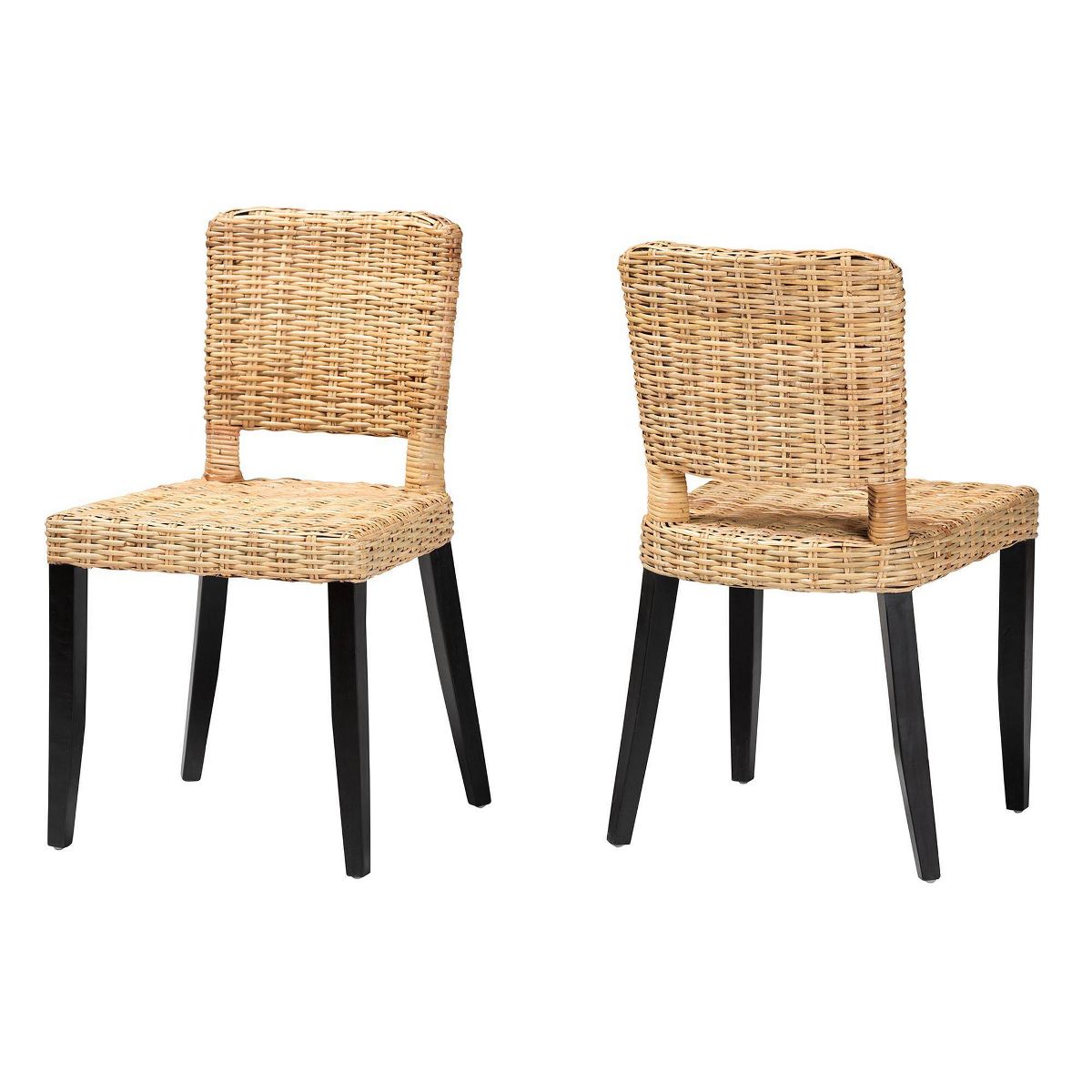 bali & pari Dermot Wood and Natural Rattan Dining Chair Dark Brown/Natural Brown: Interlaken Style, No Assembly Required - thumbnail 2