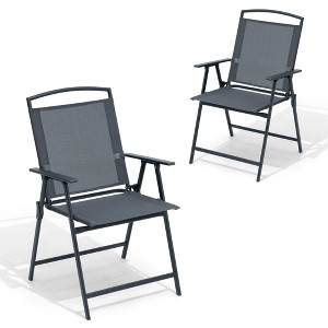 Crestlive Products Set of 2 Patio Folding Chairs 2-Pack Dining Chairs Outdoor Portable Sling with Armrest - 1 of 4