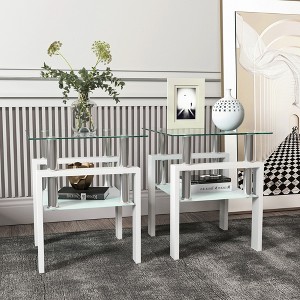 Syemin Glass End Tables, 2PCS Double Tier Large Side Table with Tempered Glass Top for Living Room Decoration, Clear, 17.72"*17.72"*20.5" - 1 of 4