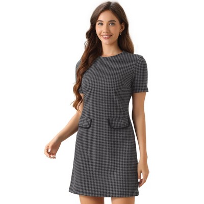 INSPIRE CHIC Women's Work Short Sleeve Vintage Houndstooth Pencil Sheath Dress