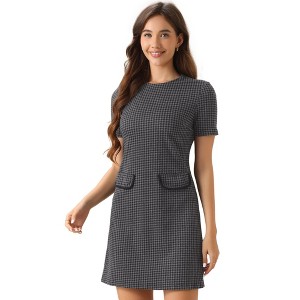 INSPIRE CHIC Women's Work Short Sleeve Vintage Houndstooth Pencil Sheath Dress - 1 of 4