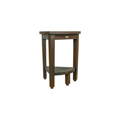 Compact Woodland Brown Teak Corner Shower Bench with Shelf